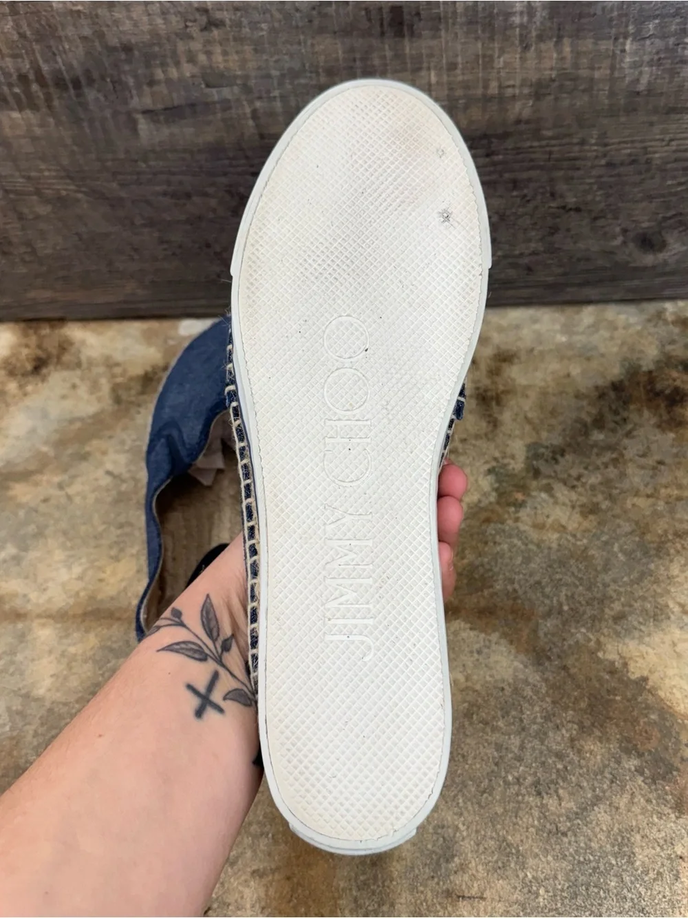 Jimmy Choo Blue Dawn Textured Slip-On Espadrilles